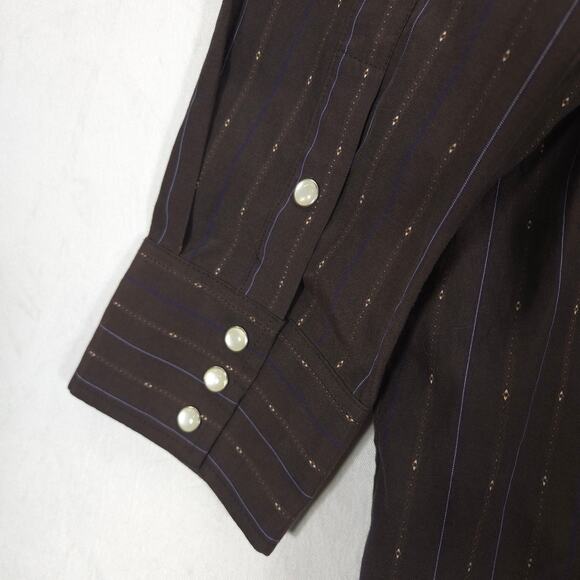 Panhandle Shirt Mens 18-35 Big Brown Striped Western Long Sleeve Pearl Snap - Picture 10 of 14